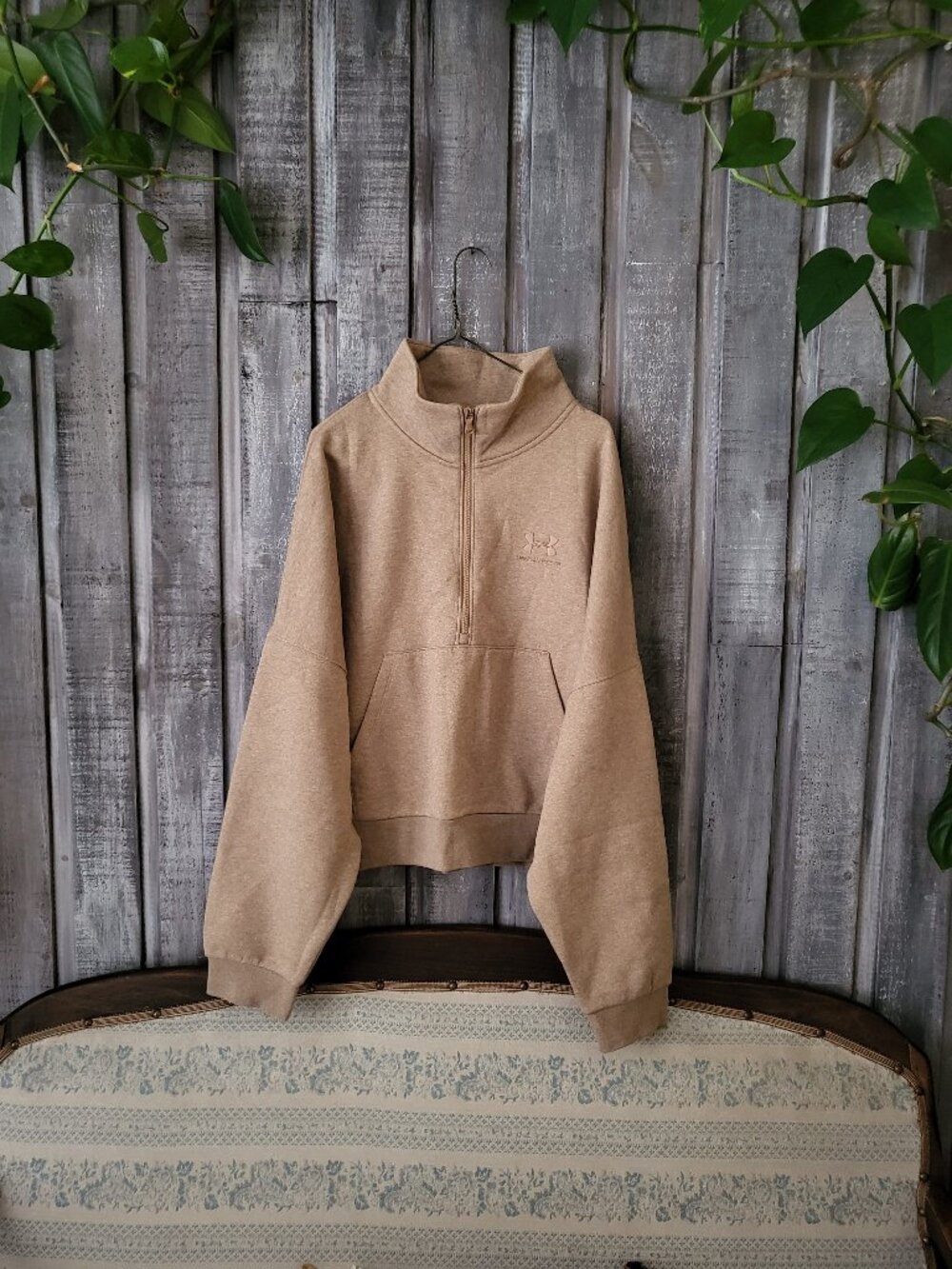 Under Armour Women's Icon Fleece Oversized 1/2 Zip Pullover Light Brown XL NWOT